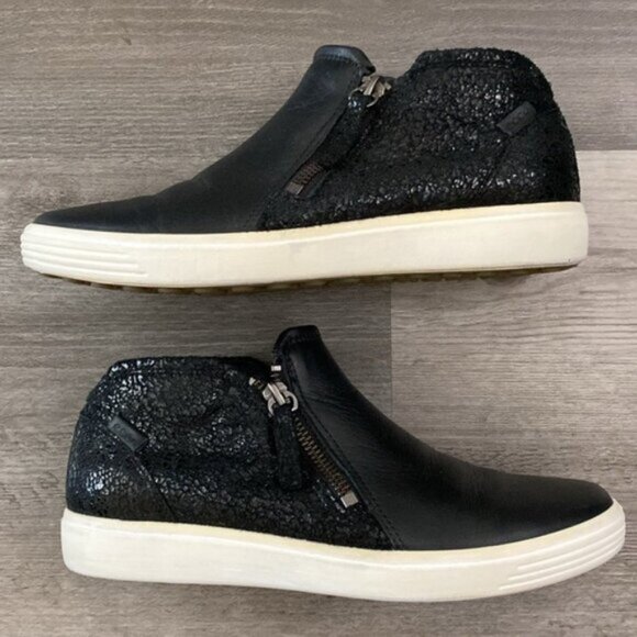 ECCO Soft 7 Leather Bootie Shoes 6.5 / 37 Black Mix Media Texture Zip Soft $170 - Picture 6 of 12